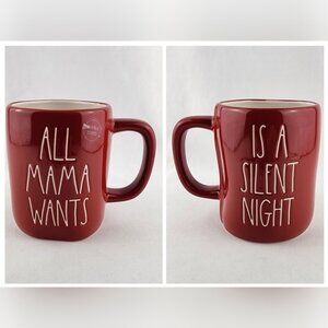 Rae Dunn Double Sided Mug Red ALL MAMA WANTS IS A SILENT NIGHT White Lrg Letters